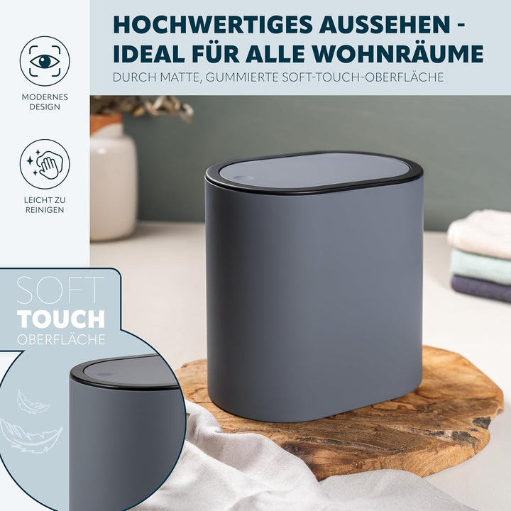 eluno ovaler Kosmetikeimer mit gummierter Softtouch-Oberfläche, Schwingdeckel & Schutzpads gegen Kra