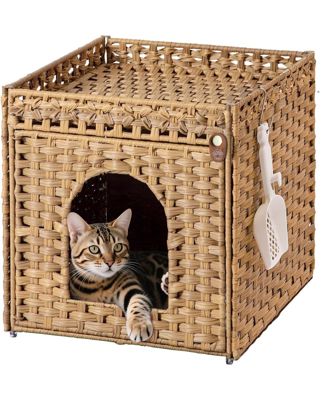 Katzenhaus Katzenschrank für Katzentoilette Versteckte Katzenklo-Möbel, Handgeflochtenes Rattan-Katz