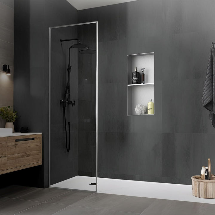 LuxeBath Wandnische Doppel aus Edelstahl, 30x60x10 cm, Silber, Duschnische, Randlos, Einbauregal, Fl