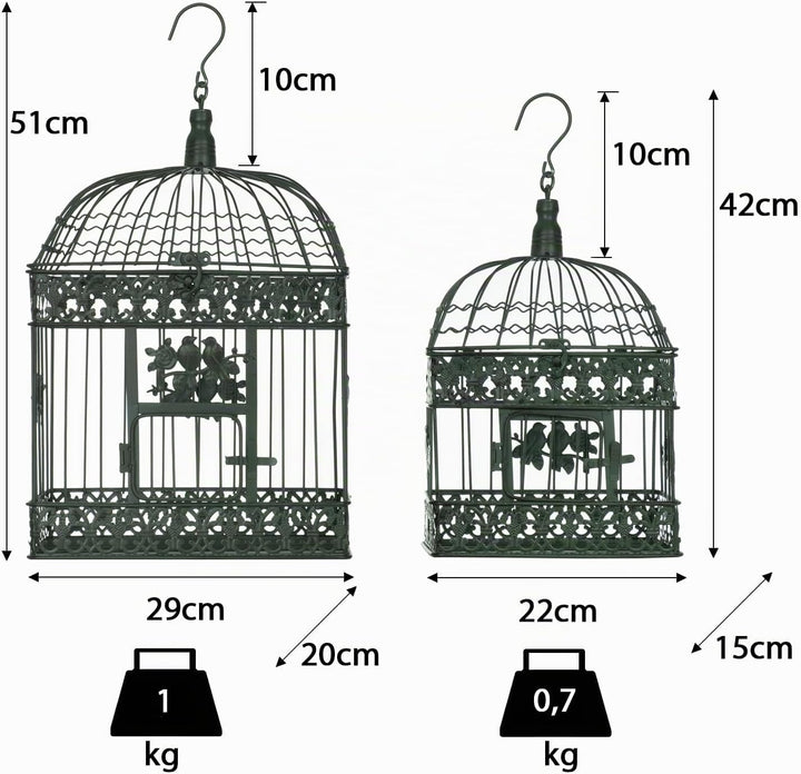 Moritz 2er Set Dekokäfige Metall altgrün Vintage Vogelkäfig Hängedeko Shabby Chic Garten Deko Käfige