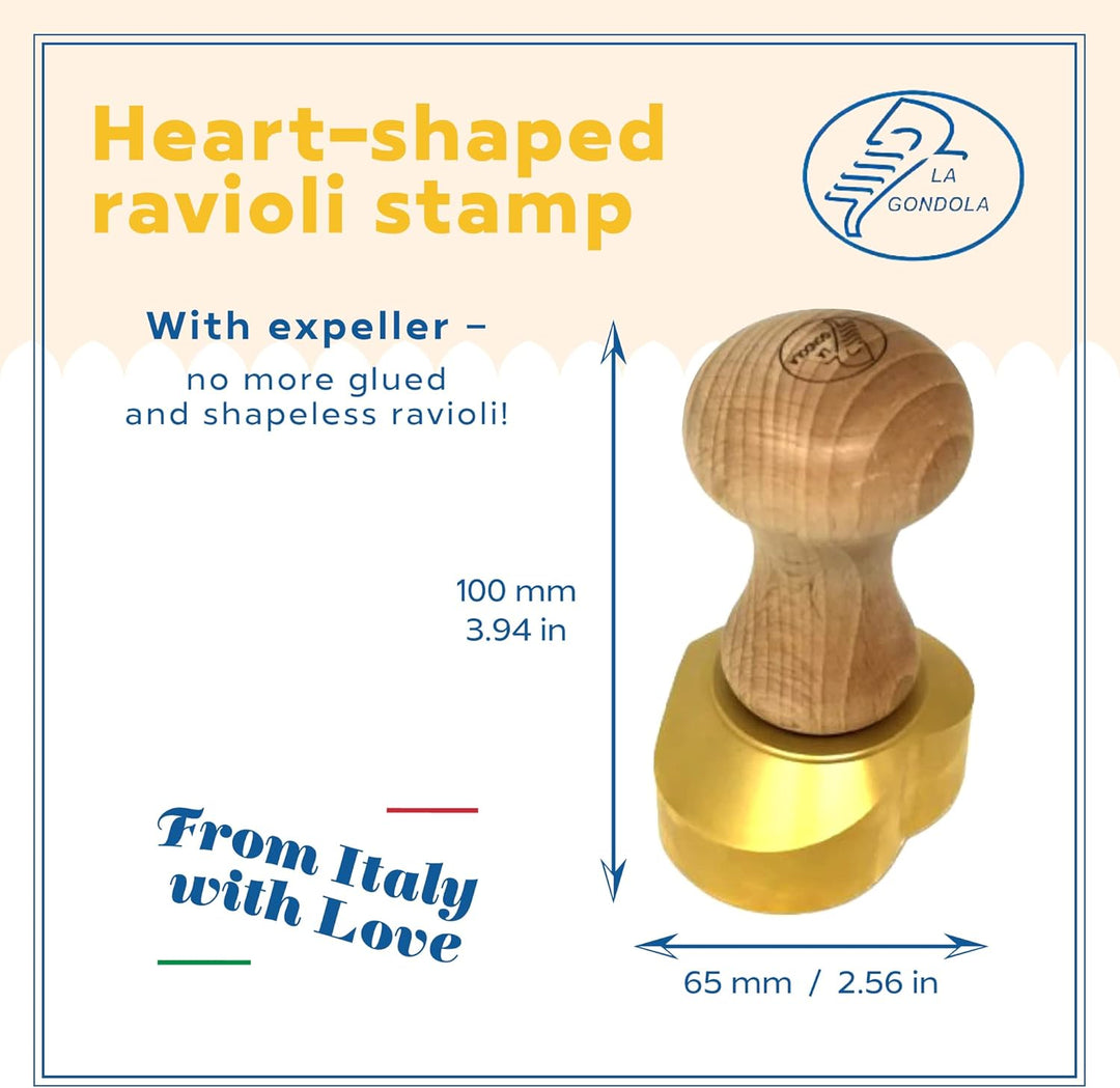 LA GONDOLA Ravioli Stempel Cuore Love, Herzform, Messing, Griff aus Naturholz