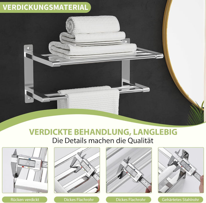 OUUTMEE 40 cm,Doppelwand Handtuchhalter,304 Edelstahl,Wandmontierte Handtuchhaken, Waschbeckenhandtu