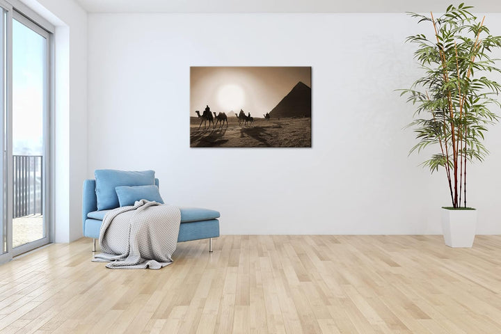 Auf den Spuren der Pyramiden von Kairo Effekt: Sepia, Format: 80x60 als Leinwandbild, Motiv fertig g