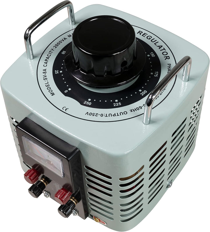 McPower Ringkern-Stelltrafo V-8000 | 0–250 V stufenlos | 8 A, 2000 W | Analogdisplay | Eingebauter V
