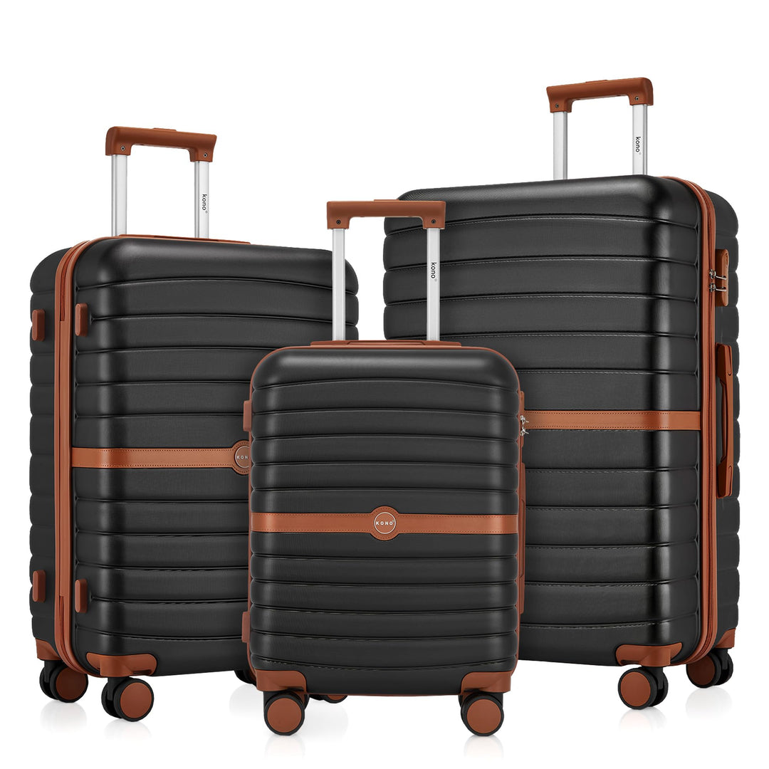 KONO Koffer Reisekoffer Trolley Kofferset 3 Teilig von ABS+PC Hartschalenkoffer mit Zwillingsrollen