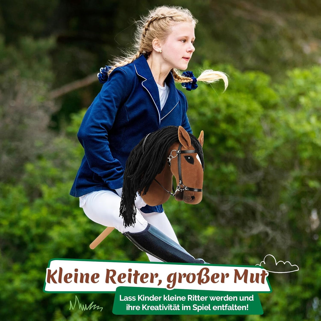 Hobby Horse, A3 Kopfgrösse Steckenpferd Kinder, Hobby Horsing mit Weichem Plüschhalfter, Fliessendem