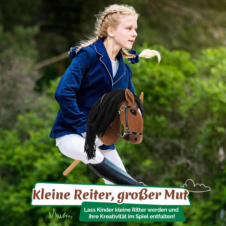 Hobby Horse, A3 Kopfgrösse Steckenpferd Kinder, Hobby Horsing mit Weichem Plüschhalfter, Fliessendem