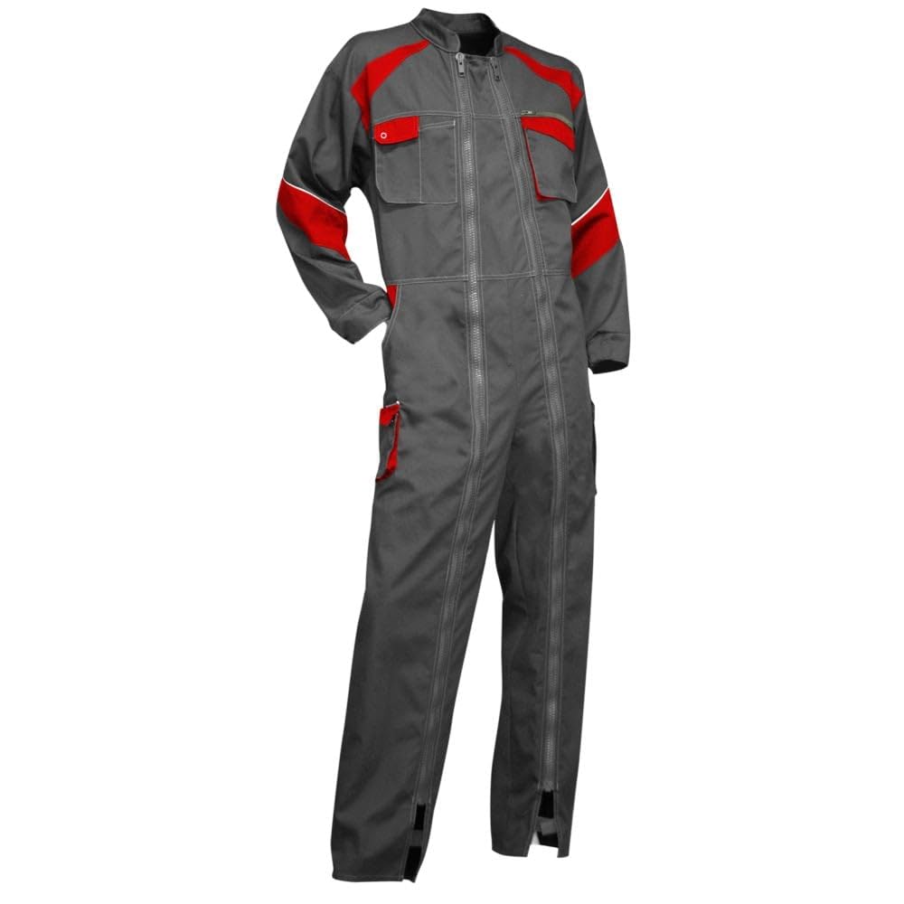 LMA Overall Rapido mit 2 Reissverschlüssen, zweifarbig, Herren, 401221 S Grau/Rot, S Grau/Rot