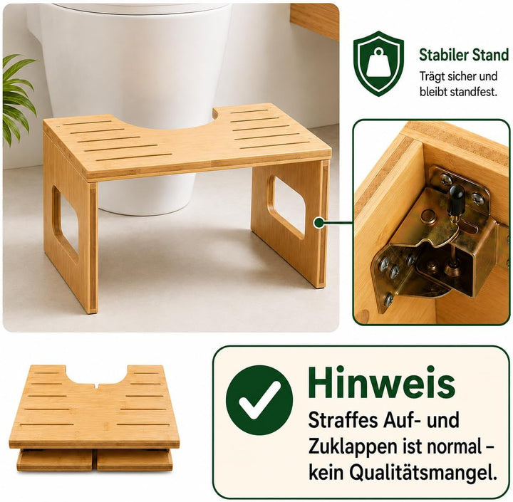 Zedelmaier Klappbarer Toilettenhocker aus Bambus, 20cm hoch – Ergonomischer WC-Hocker mit 35°Neigung