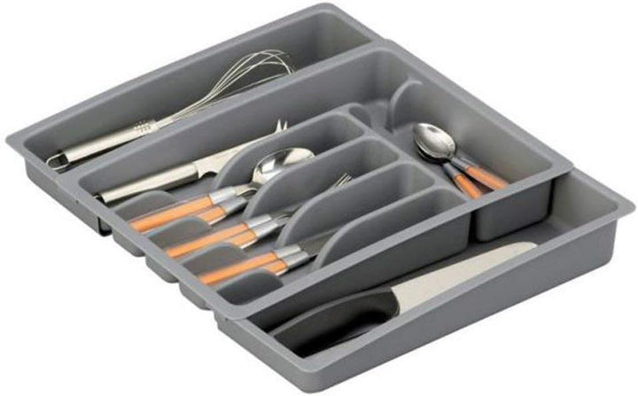 Zeller 24887 Besteckkasten, ausziehbar, Kunststoff, grau, ca. 29-48x38x6,5, ausziehbarer Besteckeins
