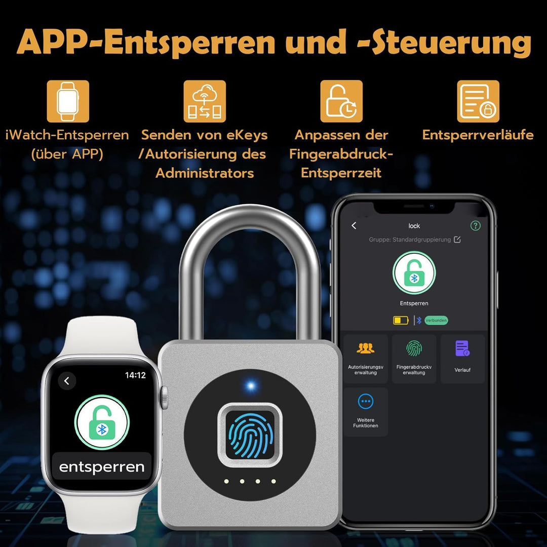 Vorhängeschloss Fingerabdruck, Anweller Vorhängeschloss mit Bluetooth und Fingerabdruck Entsperren,