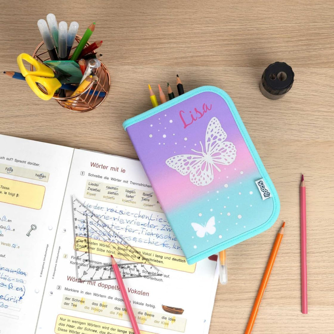 minimutz Federmappe Schmetterling Mädchen - Personalisiert mit Name - Federtasche Butterfly in Paste