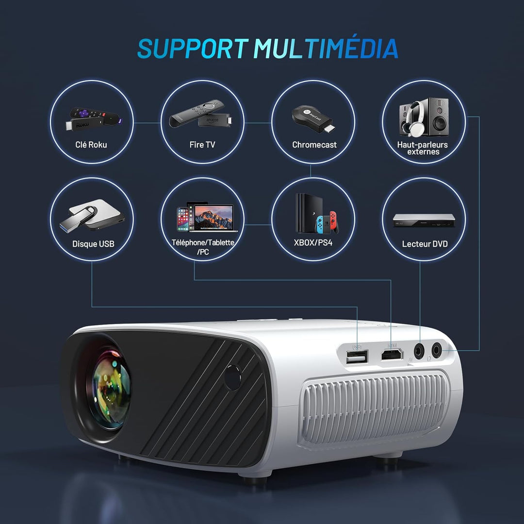 Videoprojektor, tragbar, 1080P – 14000Lux Full HD Videoprojektor mit Stativschutz, Videoprojektor 4