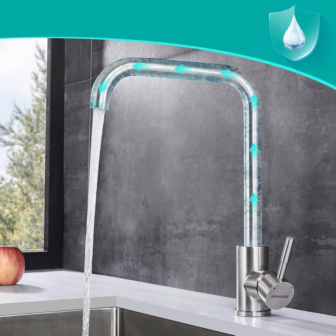 BONADE Wasserhahn Küche Mischbatterie 360° Drehbar Küchenarmatur aus SUS304 Edelstahl Hochdruck Arma