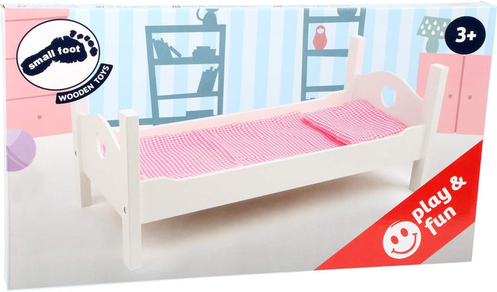 Small Foot Puppenbett Holz, inkl. niedlicher Wäsche, Rollenspiel für Kinder ab 3 Jahren, 11212, Weis