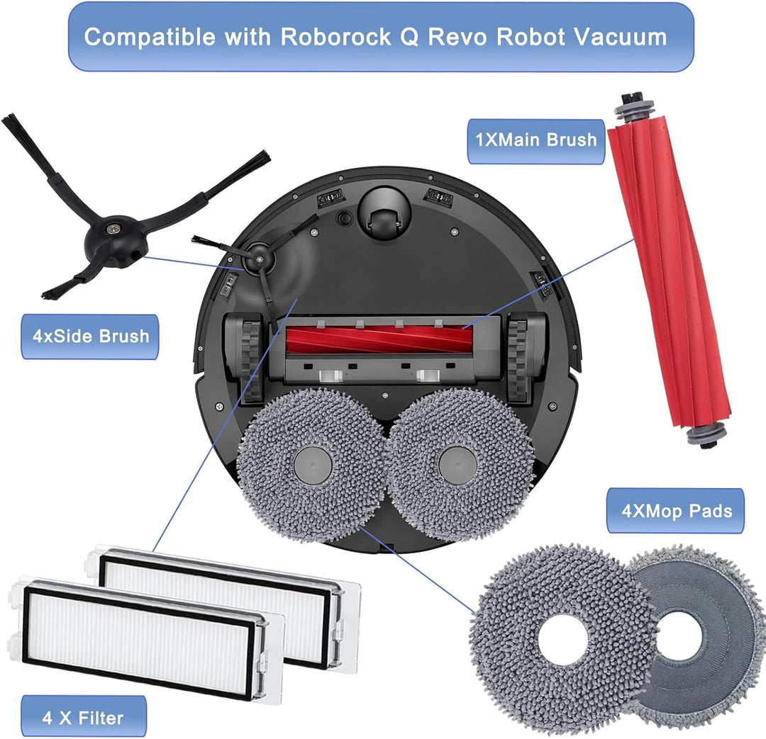Zubehör für Roborock Q Revo Staubsauger, Ersatzteile Set für Roborock P10 Roboter, 1 Hauptbürste, 4