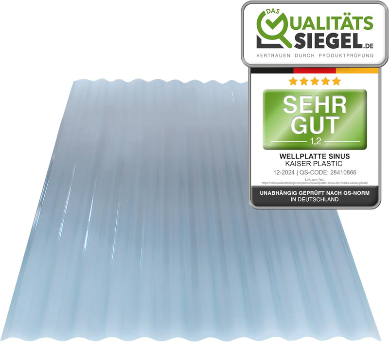 KAISER plastic® Wellplatte Sinus | Xtra Strong (PC) | Glatt und klar | 0,8mm Stärke | Welle 76/18 |