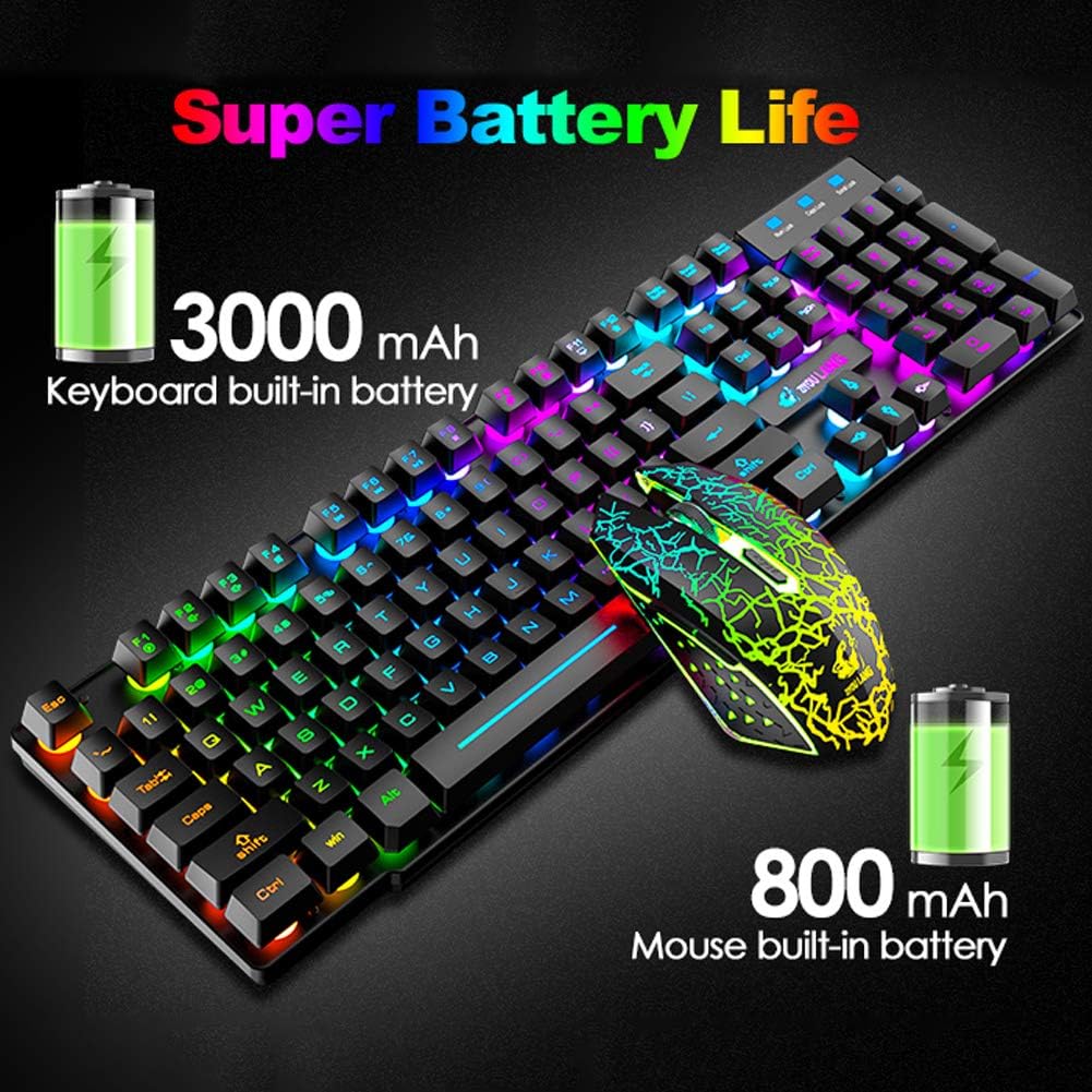 Kabellose Tastatur mit Regenbogen-Hintergrundbeleuchtung, 2,4 G, wiederaufladbar, mechanische Haptik