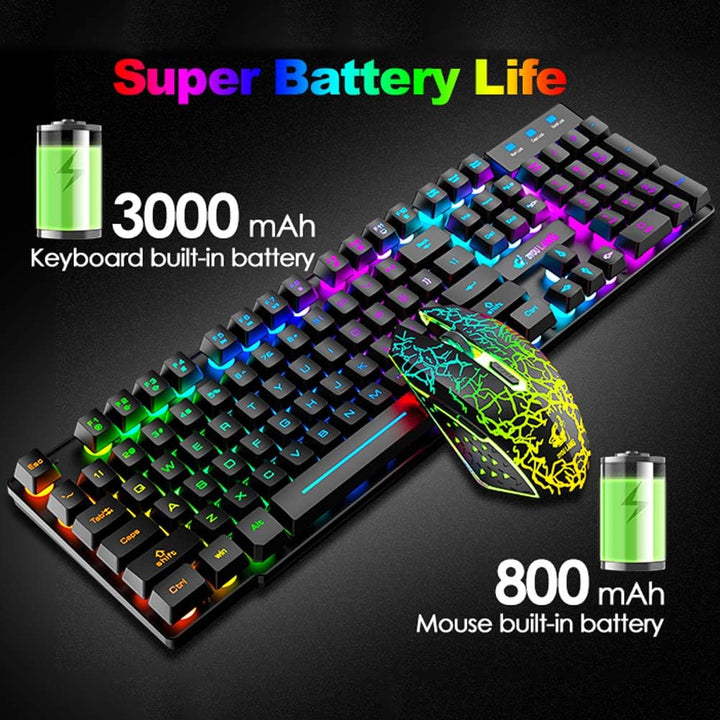 Kabellose Tastatur mit Regenbogen-Hintergrundbeleuchtung, 2,4 G, wiederaufladbar, mechanische Haptik