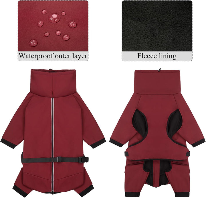 Hundemantel Wasserdicht Warm mit Beinen Hundejacke Winter Reflektierend Reissverschluss Hundemantel