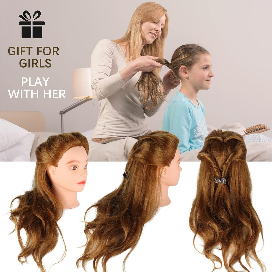 DaizySight Hair Styling Training Head with 60% Real Human Hair, 23" Cosmetology Mannequin Head Haird