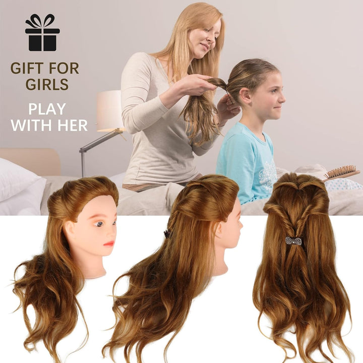 DaizySight Hair Styling Training Head with 60% Real Human Hair, 23" Cosmetology Mannequin Head Haird