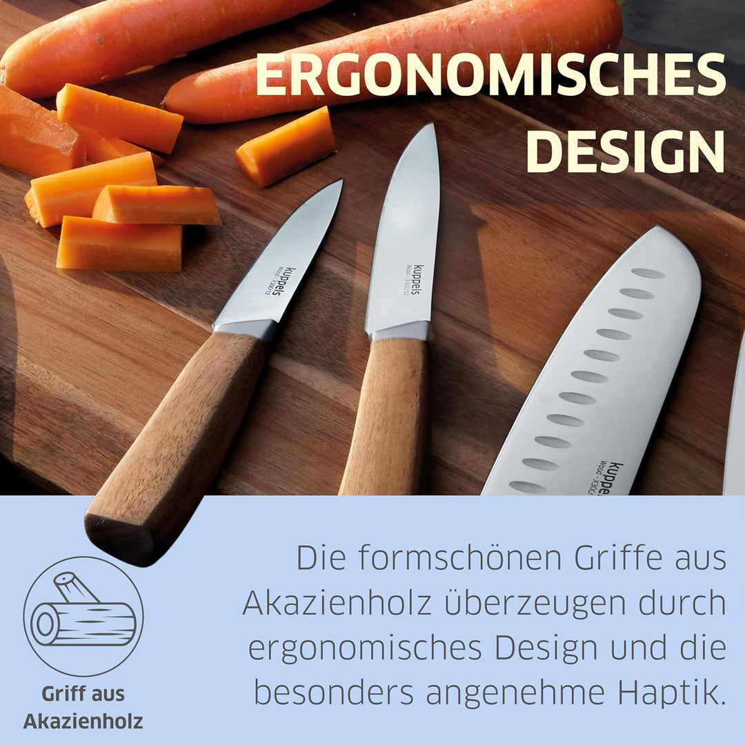Kuppels WOOD Küchenmesser Set 2 teilig, Extrem scharfes Küchenmesser Set aus Chrom Vanadium Stahl, G