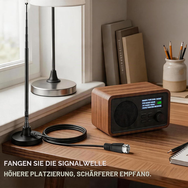 Bingfu DAB+ FM UKW Radio Antenne, Digitale Teleskopantenne mit Magnetfuss, 3m Koaxialkabel, Adapters
