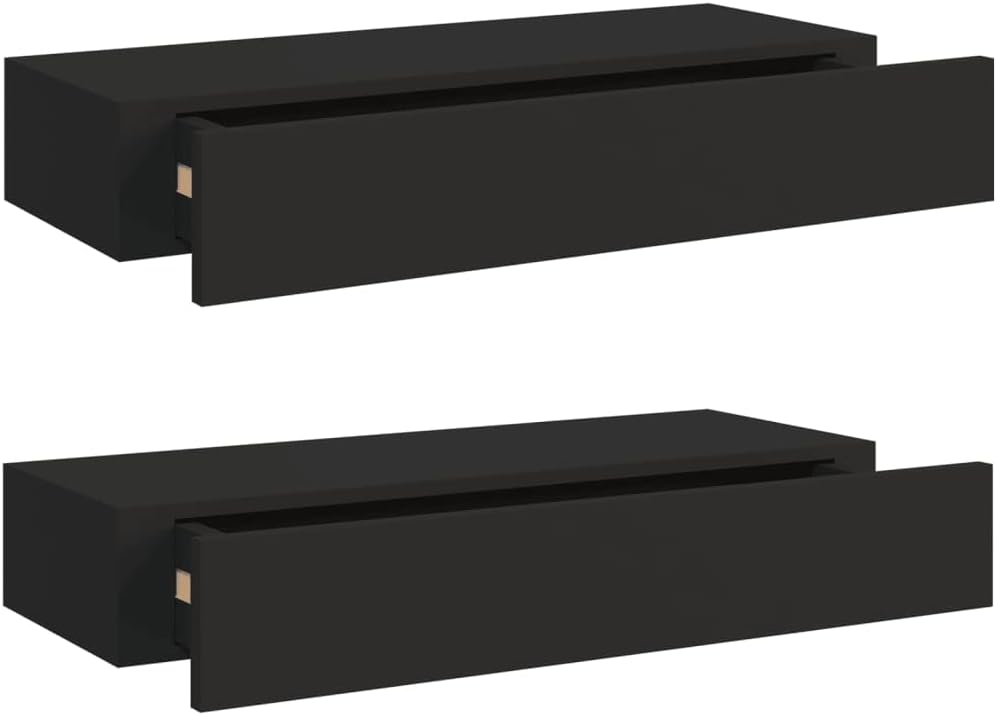 Schubladenregal 60x23,5x10 cm 2 Pcs MDF, Metall Schwarz Wandschrank Mit Schublade Mit Schublade Wand