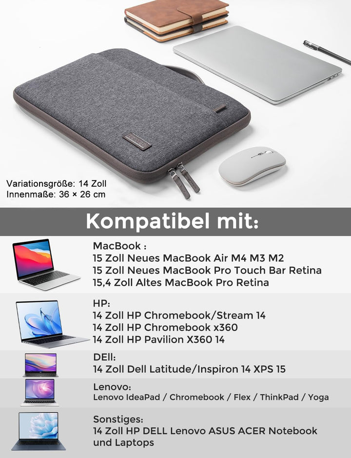 DOMISO Tasche Hülle für 14 Zoll Notebook Laptop Sleeve Case Wasserdicht Laptophülle Schutzhülle für