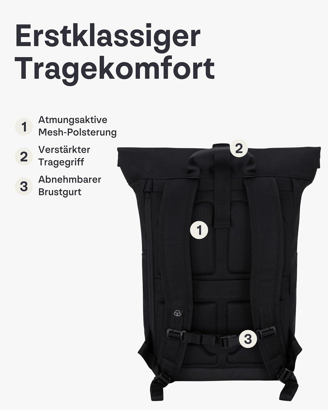 Johnny Urban Rolltop Rucksack Damen & Herren Gross Schwarz - Allen Large - Laptop Backpack für Uni,