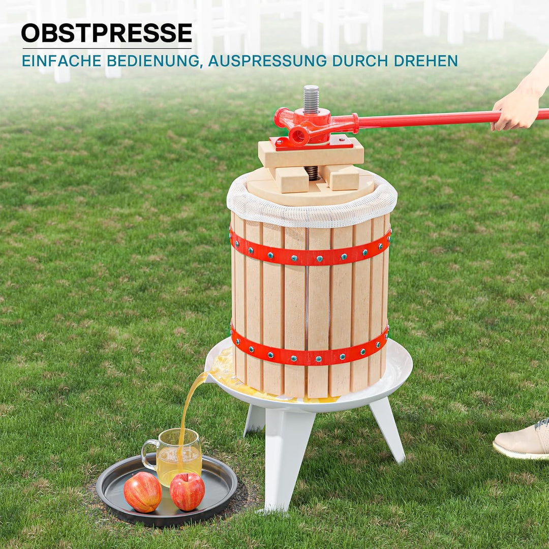 Wiltec 18L Obstpresse aus Buchenholz inkl. Presstuch, manuelle Weinpresse mit 280x365mm Korb, Apfelp