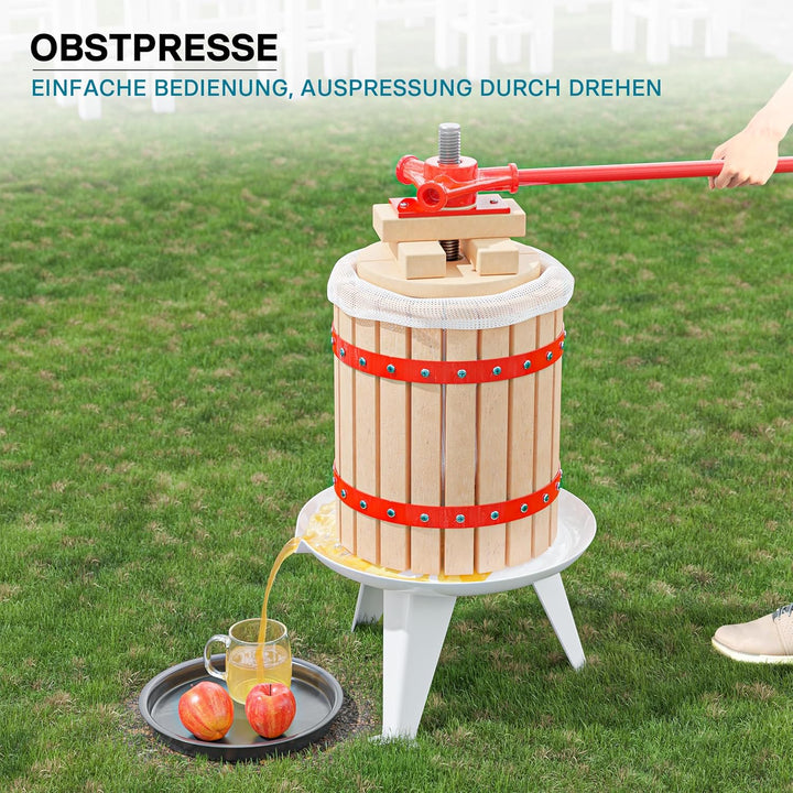 Wiltec 18L Obstpresse aus Buchenholz inkl. Presstuch, manuelle Weinpresse mit 280x365mm Korb, Apfelp