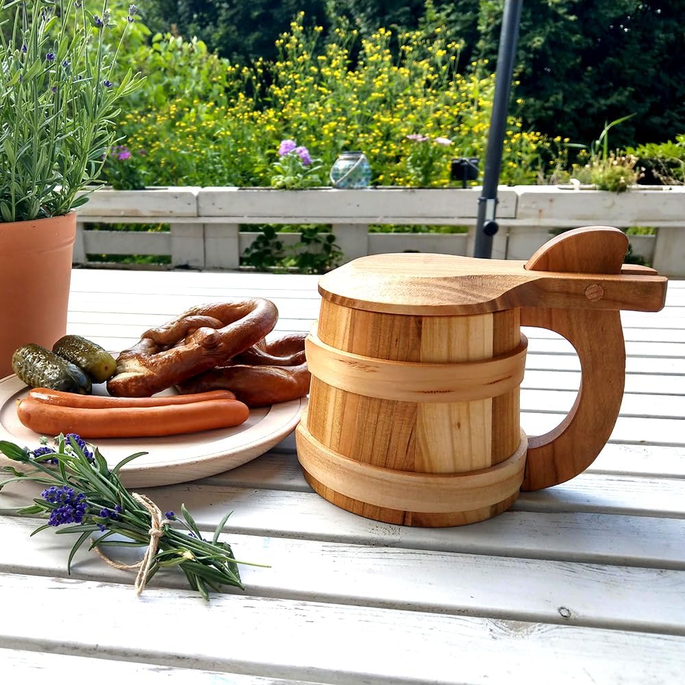 HOFMEISTER® Bierkrug aus Holz - 18 cm - personalisiert mit Lieblingsmotiv und Name - tolles Geschenk