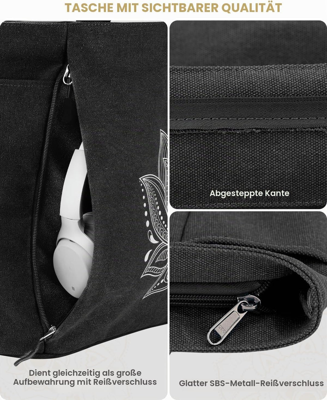 Gonex Yogatasche, Grosse Pilates Tragetasche mit Mehreren Taschen für Damen Herren, Robuste Canvas T