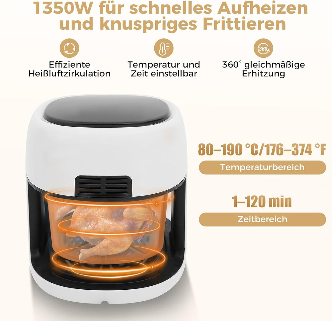 1350W Heissluftfritteuse 3.3L Smart Airfryer mit TouchScreen & Timer, 80–190 °C Einstellbaren Temper