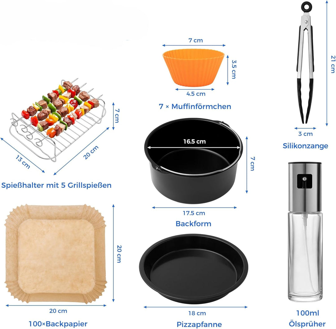 Das komplette Heissluftfritteuse Zubehör Set – 7-teilig für alle 4–8 L Fritteusen | Empfohlen vom Fr