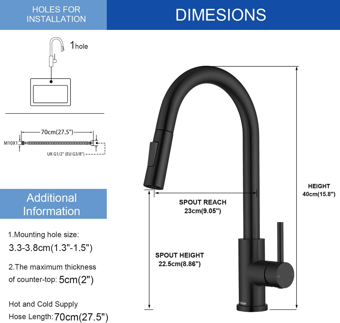 Tohlar Wasserhahn Küche Schwarz, Edelstahl Küchenarmatur, 360° Schwenkbar Spültischarmatur mit Braus