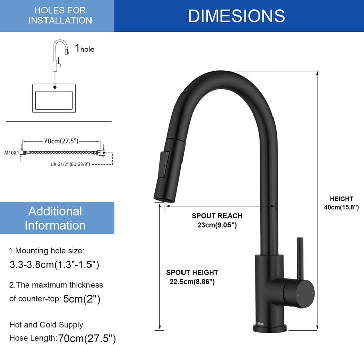 Tohlar Wasserhahn Küche Schwarz, Edelstahl Küchenarmatur, 360° Schwenkbar Spültischarmatur mit Braus