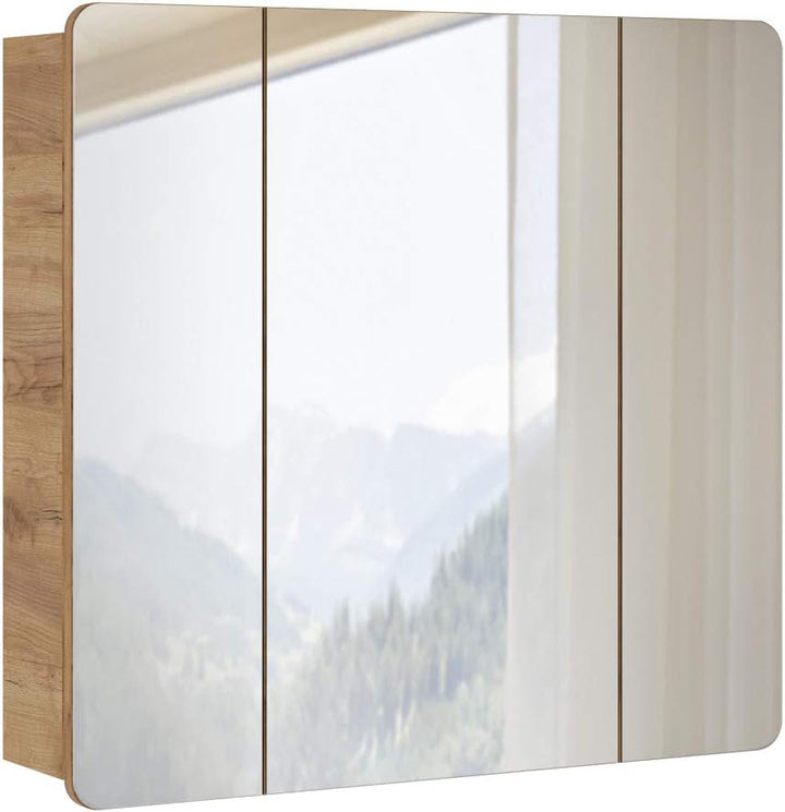 Lomadox Badmöbel Spiegelschrank 80cm, Wotaneiche Nb. 3-türig, B/H/T ca. 80/75/16cm, 80 cm breit, ohn
