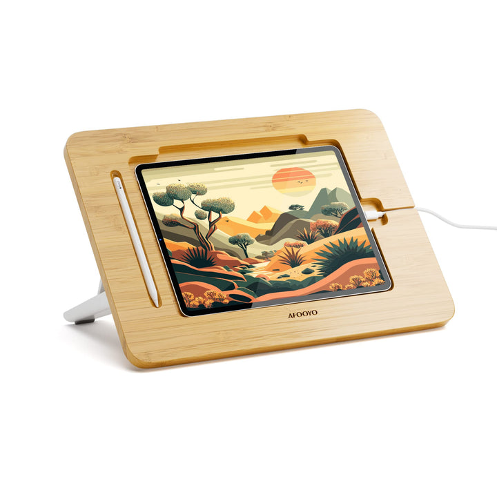 AFOOYO Bambus Tablet Zeichenständer - Tragbar & Verstellbar 5 Winkel Laptop Ständer Erhöhung Buch Le