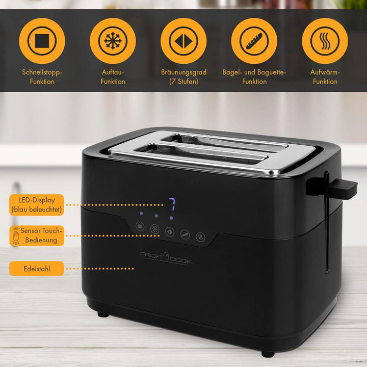 ProfiCook Toaster 2 Scheiben mit Brötchen Aufsatz und extra breitem Toast-Schlitz, Auftaufunktion, 7