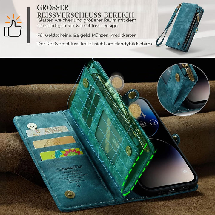 UFinetech iPhone 14 Pro Max Hülle, Flip Leder TPU Stossfeste Kartenfach Tasche Handyhülle iPhone 14