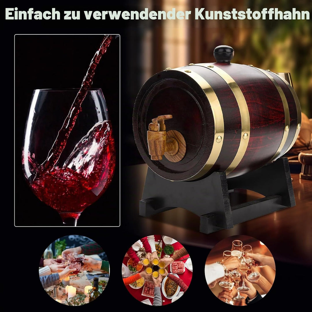 1,5L/ 3L/ 5L/ 10L Holzfass Bierfrässer Weinfass mit Zapfhahn, Stopfen und Holzbock, Heimbrauen Bierb