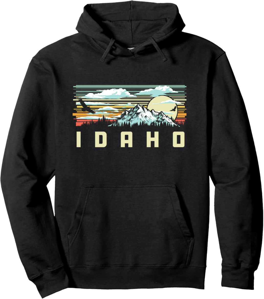 Vintage Vibe Idaho Mountains Outdoors & Nature Graphic Pullover Hoodie