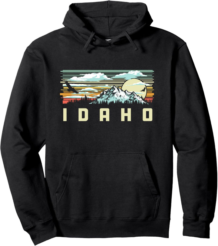 Vintage Vibe Idaho Mountains Outdoors & Nature Graphic Pullover Hoodie