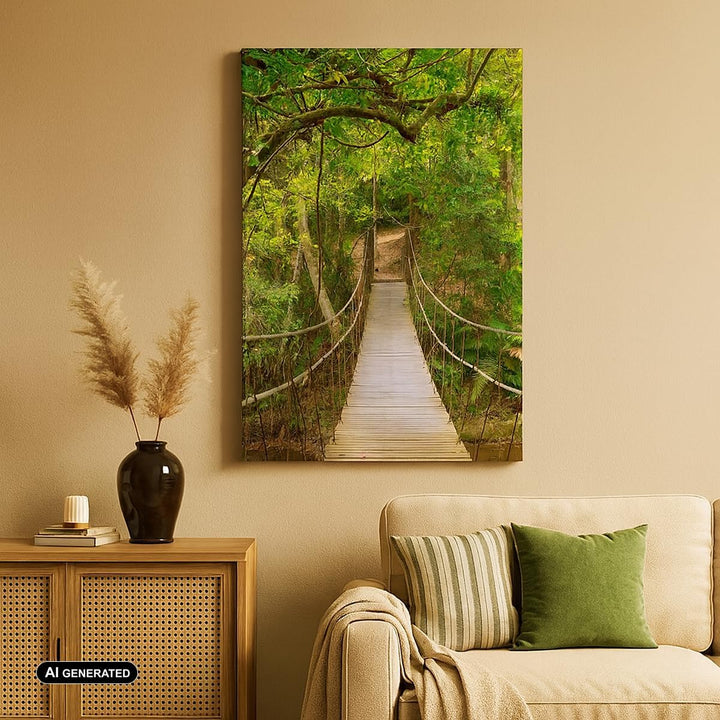 Bilder auf Leinwand Fussgängerbrücke Wald Abenteuer Leinwandbild mit Rahmen 45x80cm Wandbilder Dekor