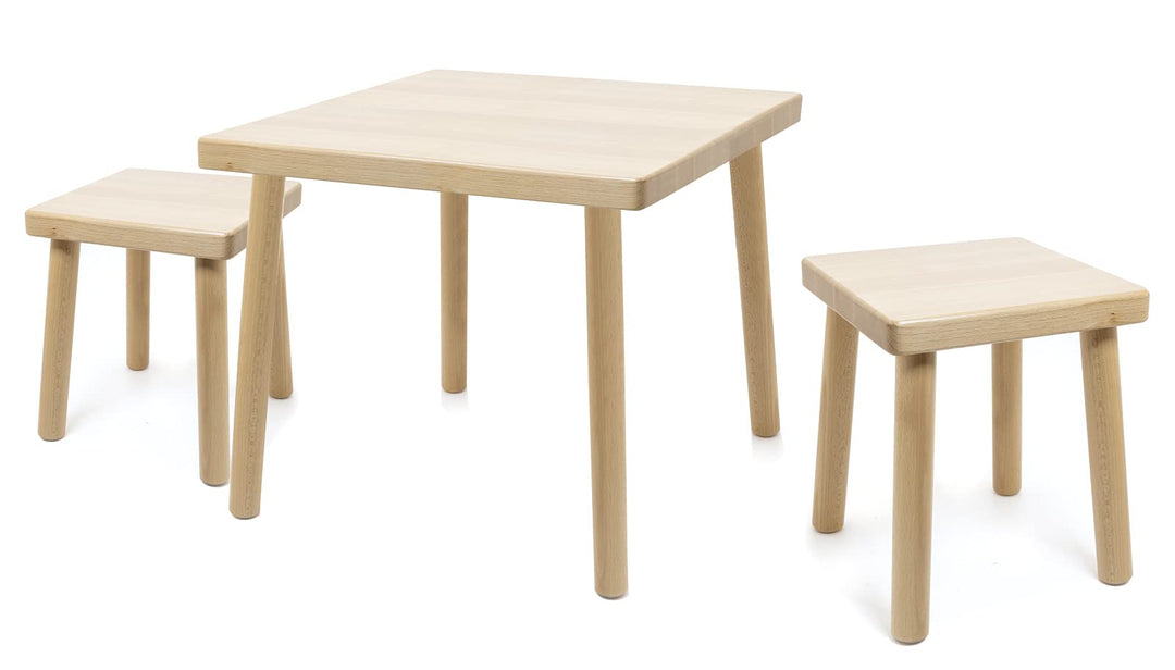 Kinder-Sitzgruppe Tisch und Stuhl Hocker Buchenholz massiv lackiert