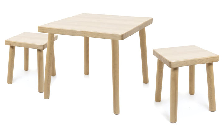 Kinder-Sitzgruppe Tisch und Stuhl Hocker Buchenholz massiv lackiert