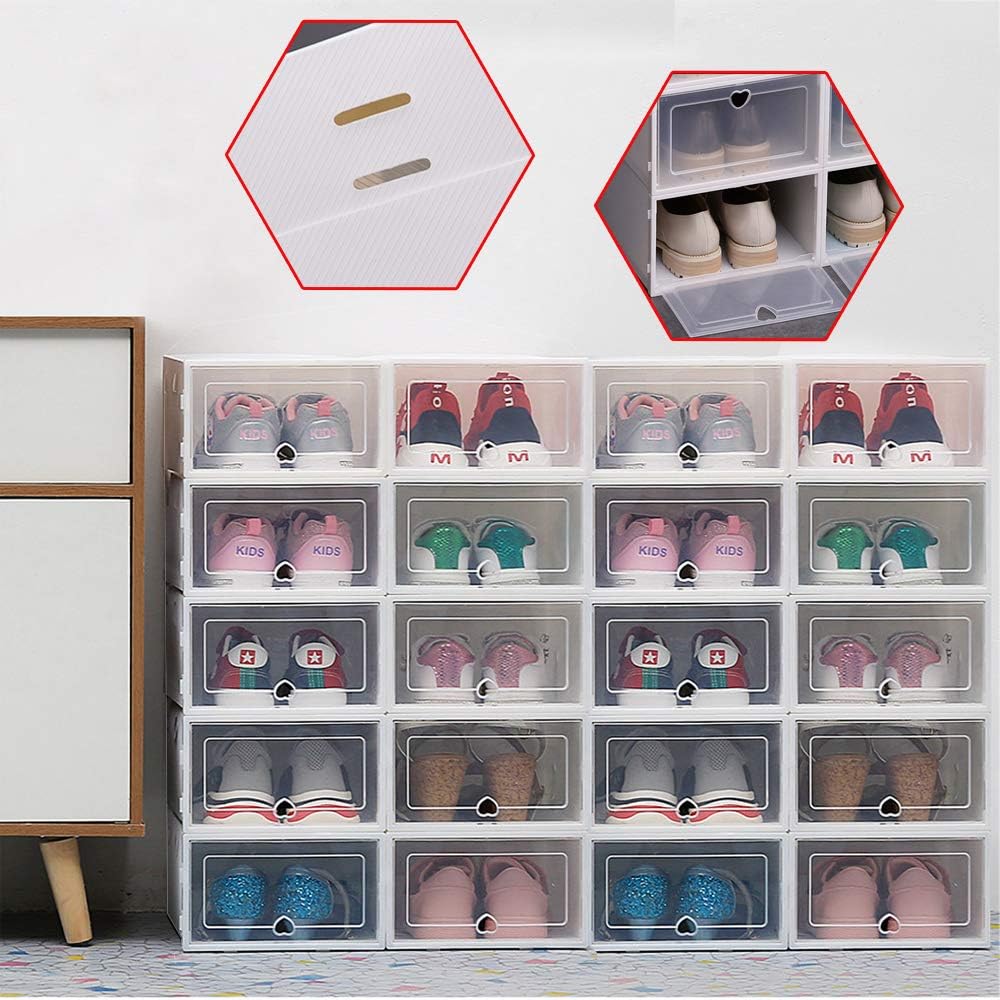Lightakai 20 Stück Schuhboxen, faltbare Kunststoff-Schuh-Aufbewahrungsbox, transparenter Schuh-Organ